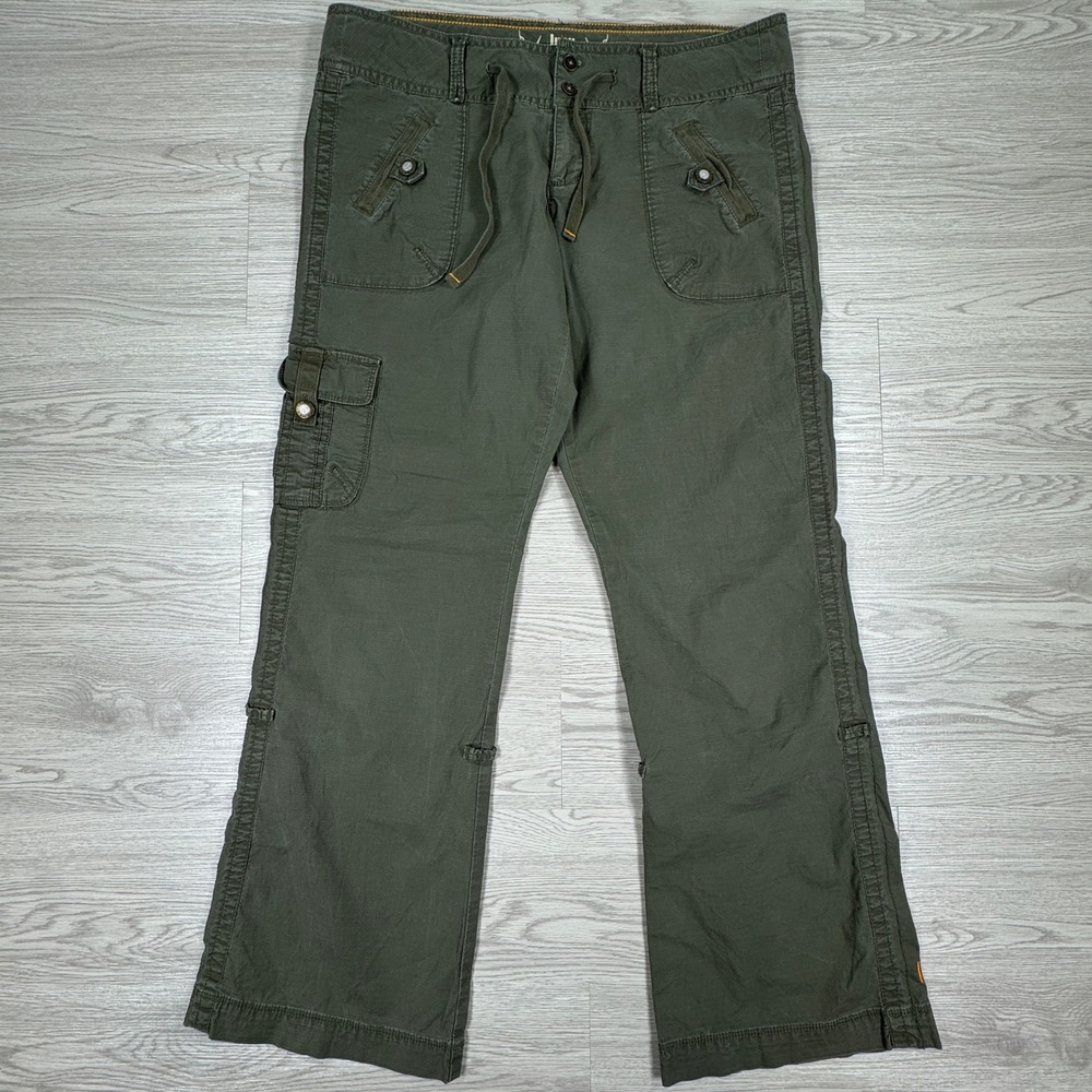 Lucy Women's Cargo Pants Green Size 10 Ripstop Wide Leg Drawstring Utility
